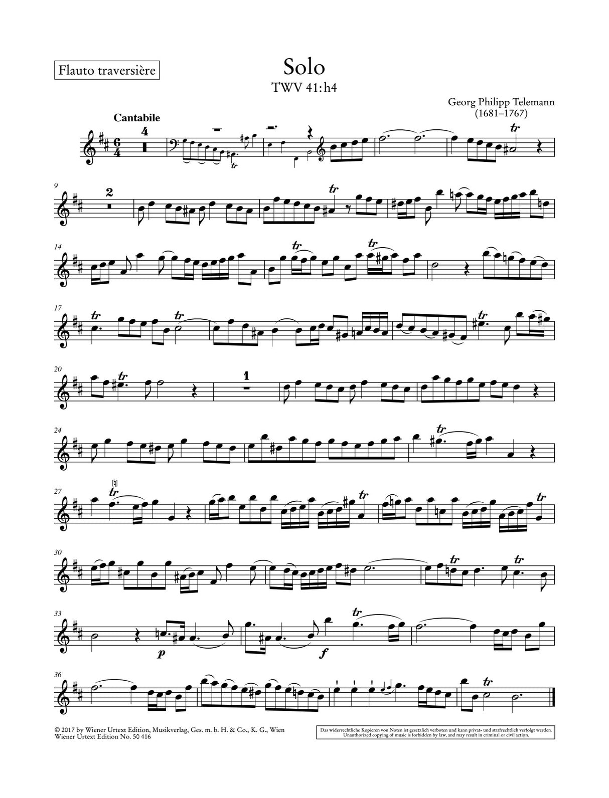 Telemann: Sonata for Flute and Basso continuo, TWV 41:h4