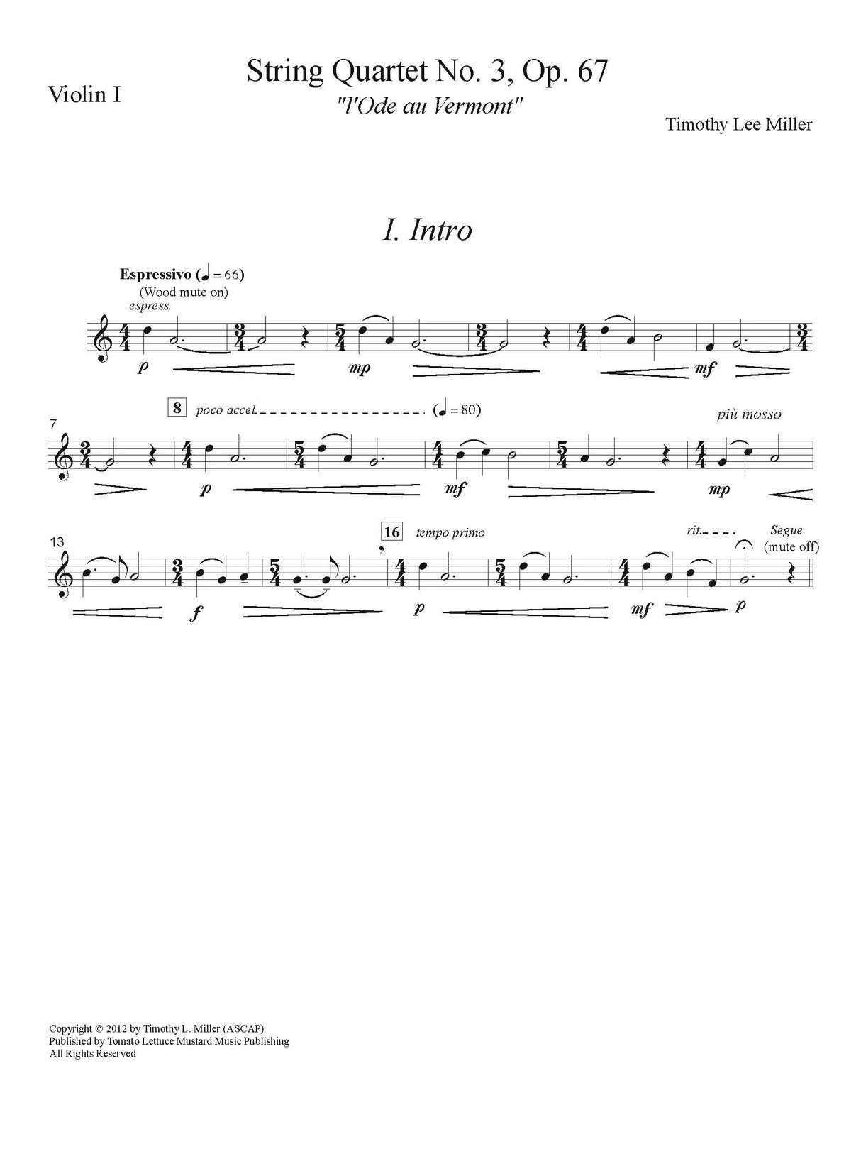 Miller: String Quartet No. 3 ("l'Ode au Vermont")