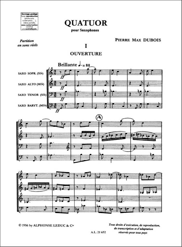 Dubois: Saxophone Quartet – Ficks Music