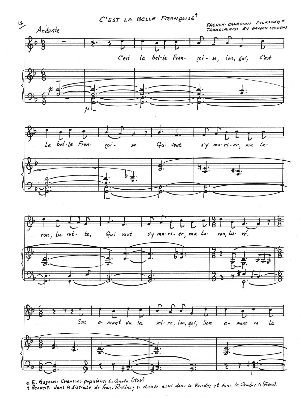 Stevens: Quatre Chansons Populaires du Canade