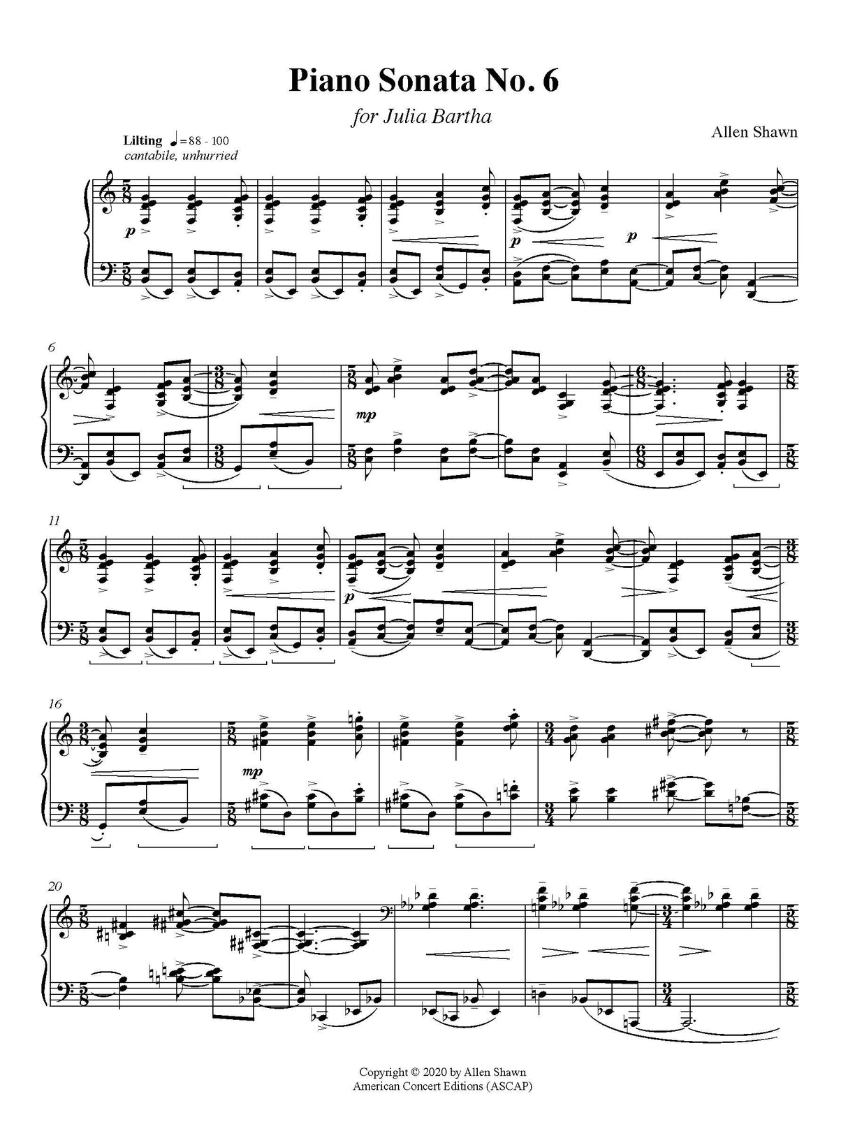 Shawn: Piano Sonata No. 6