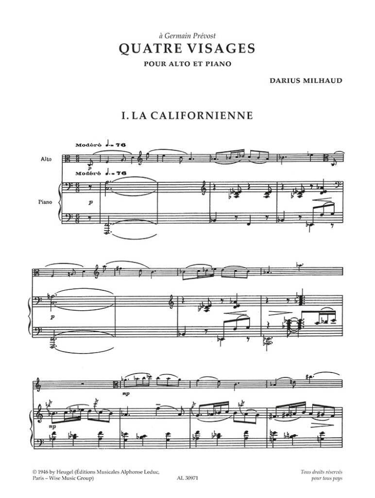 Milhaud: Quatre Visages, Op. 238
