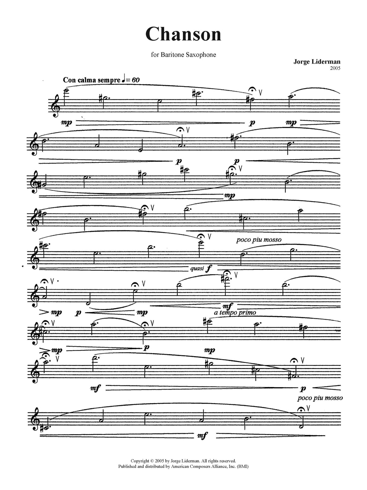 Liderman: Chanson (Version for Baritone Saxophone)