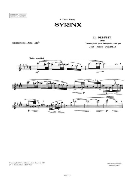 Debussy: Syrinx (arr. for alto saxophone)