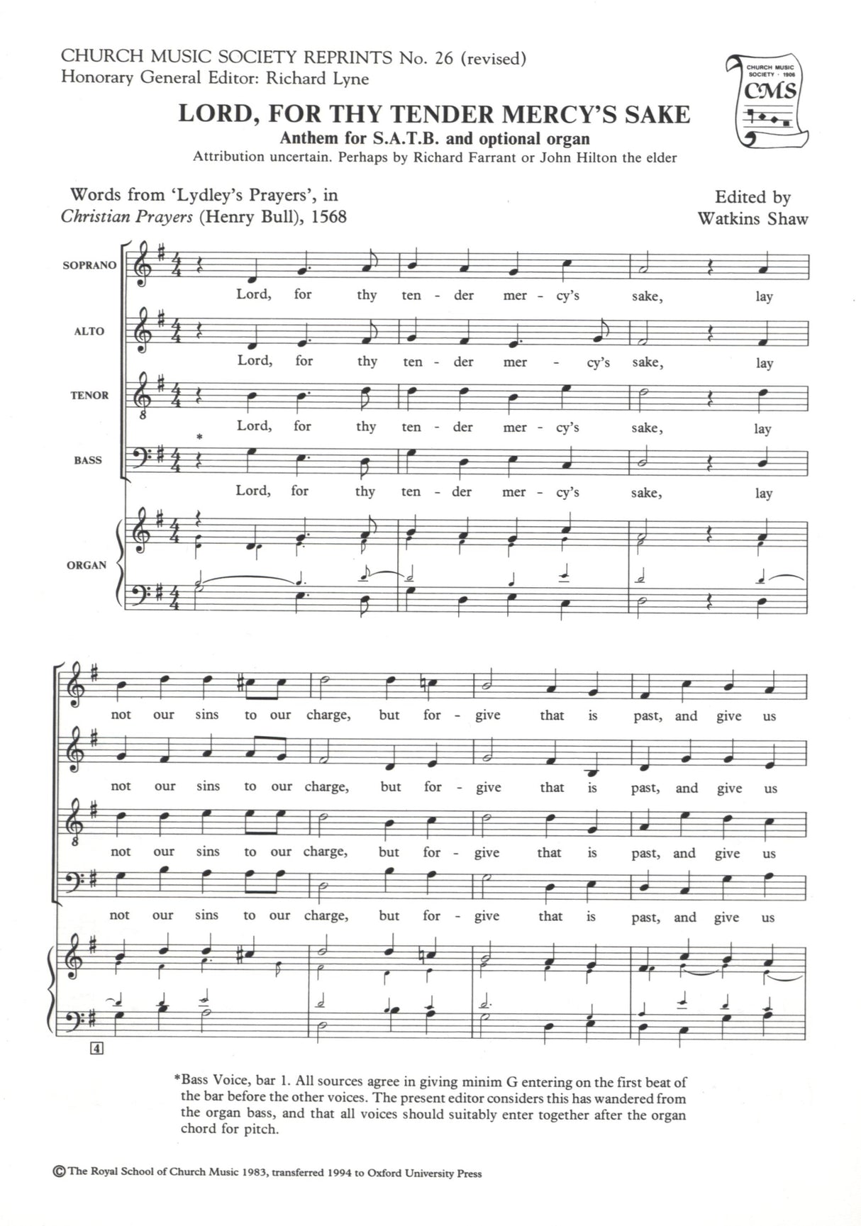 Lord, for Thy Tender Mercy's Sake