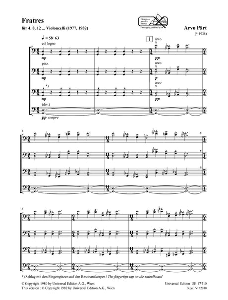 Pärt: Fratres (for 4, 8, 12 cellos)