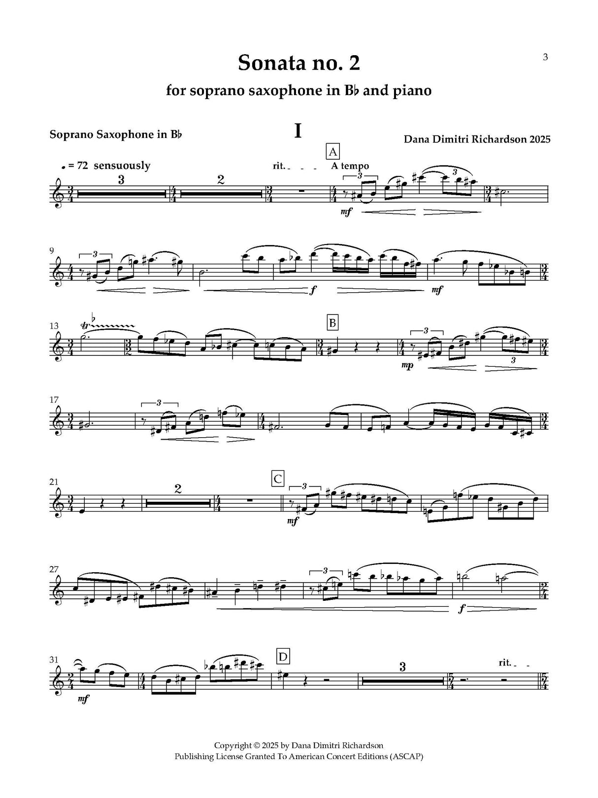 D. Richardson: Soprano Saxophone Sonata No. 2