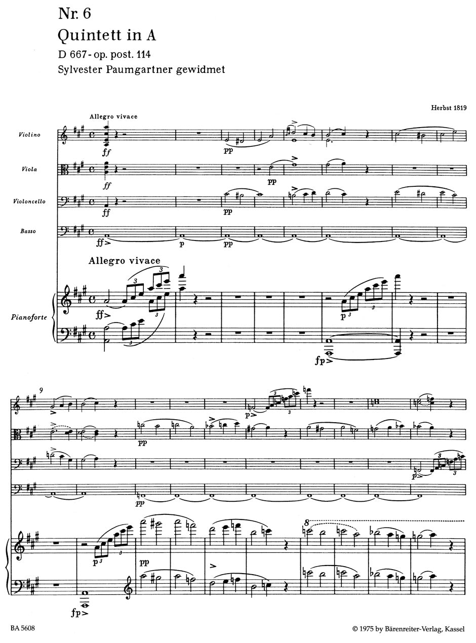 Schubert: Quintet in A Major ("Trout"), Op. posth. 114, D 667