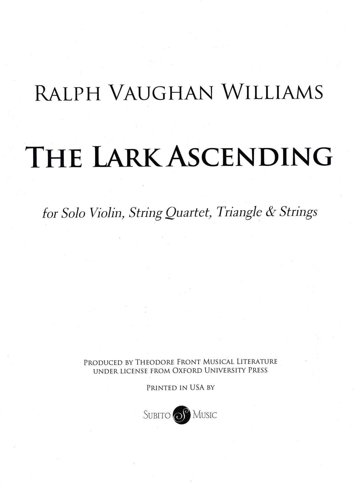 Vaughan Williams: Lark Ascending (arr. for violin, string quartet, triangle, & strings)