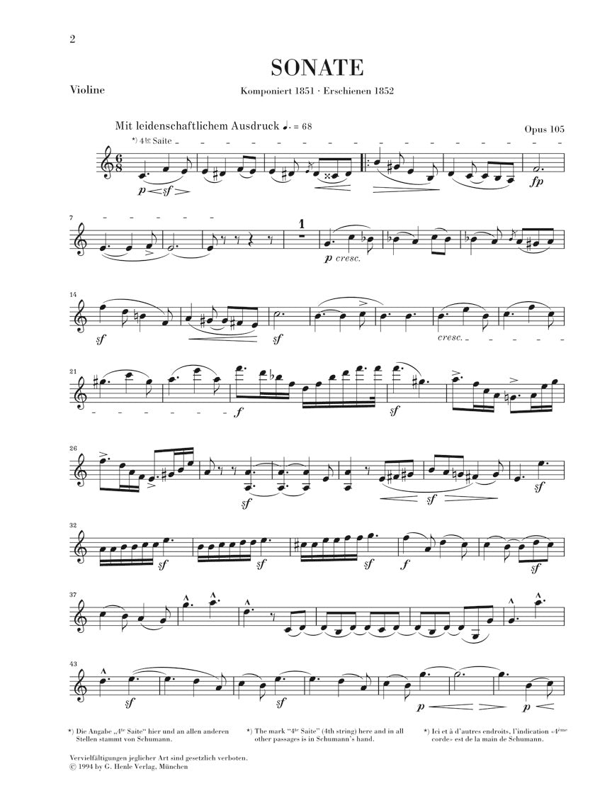 Schumann: Violin Sonata No. 1 in A Minor, Op. 105 – Ficks Music