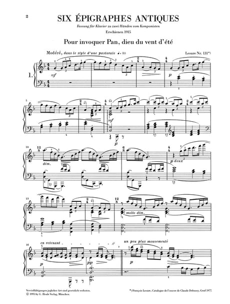 Debussy: 6 Epigraphes antiques (Version for Solo Piano)