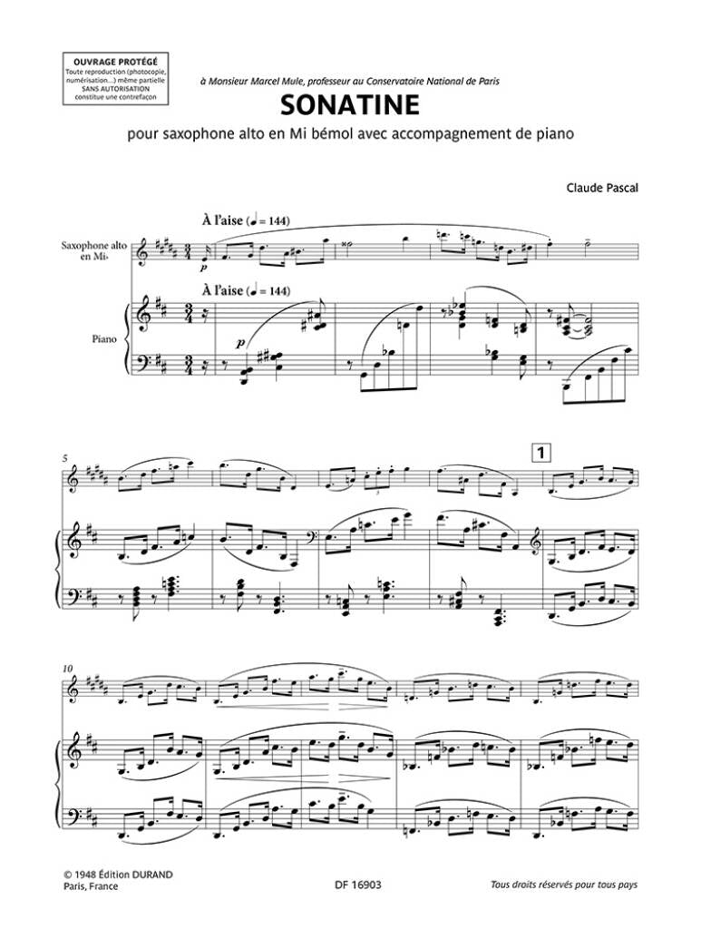 Pascal: Sonatine for Alto Sax & Piano