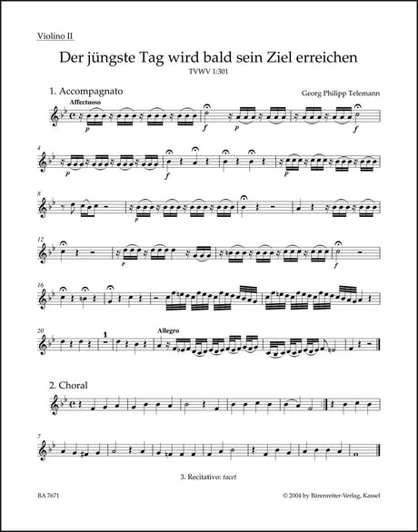 Telemann: Der jüngste Tag wird bald sein Ziel erreichen, TWV 1:301