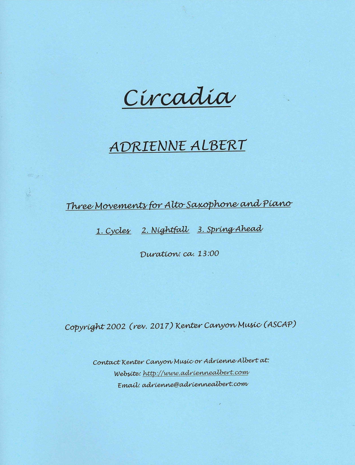 Albert: Circadia (Version for Alto Sax & Piano)