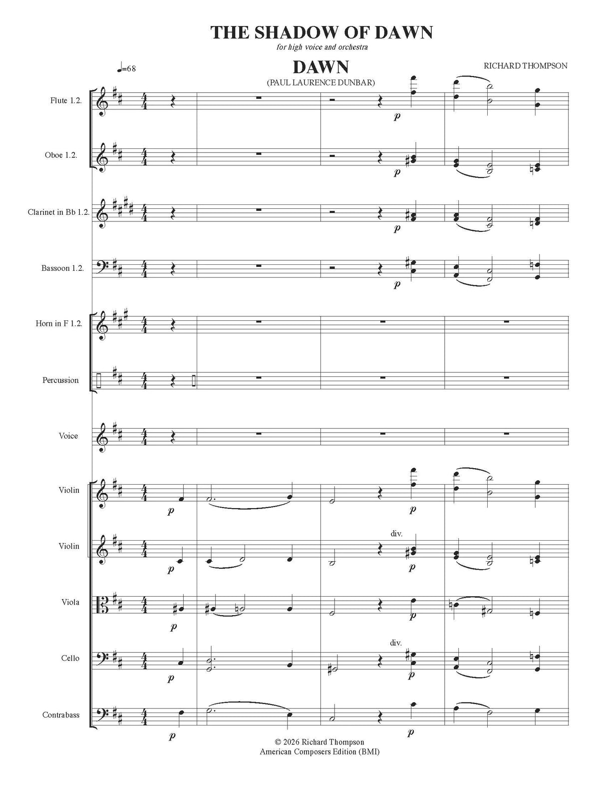 Thompson: The Shadow of Dawn (Version for High Voice & Orchestra)