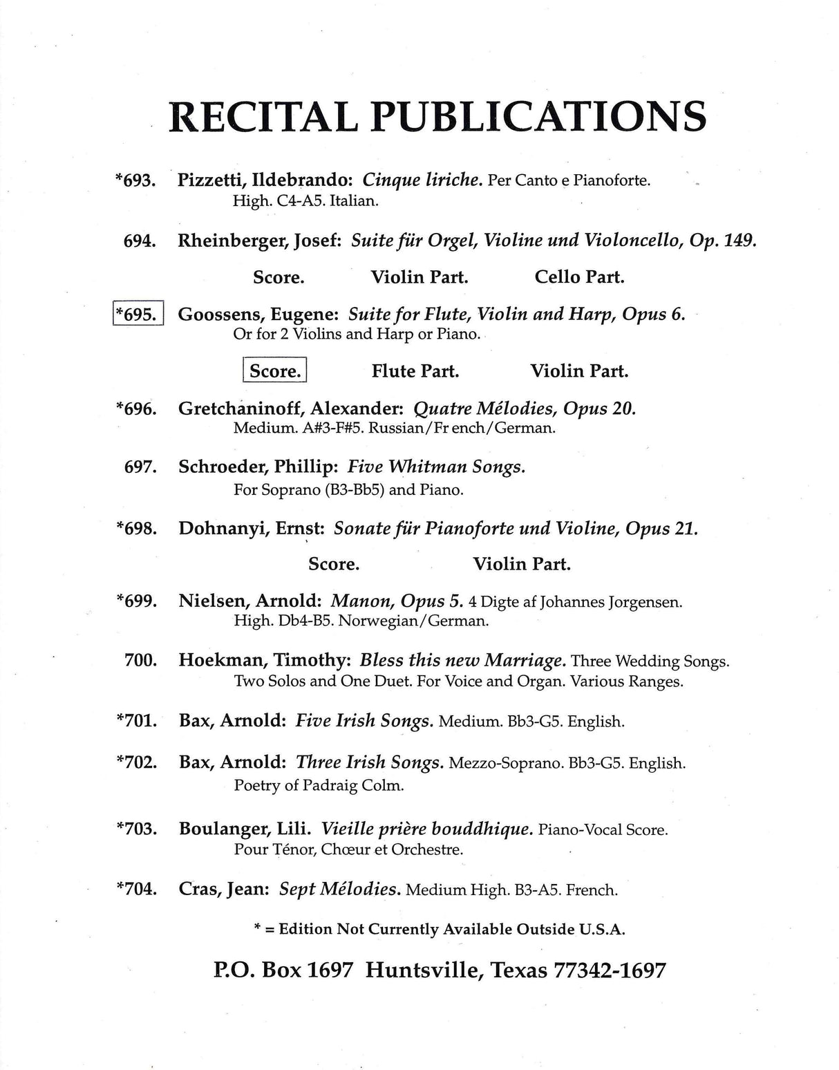 Goossens: Suite for Flute, Violin & Harp, Op. 6