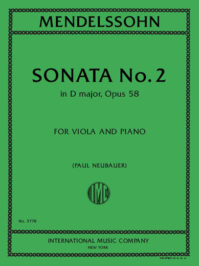 Mendelssohn: Sonata in D Major, MWV Q 32, Op. 58 (arr. for viola & piano)
