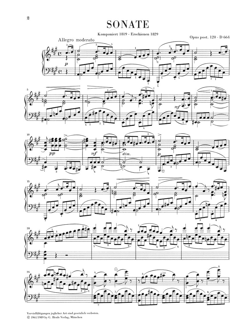 Schubert: Piano Sonata in A Major, Op. posth. 120, D 664