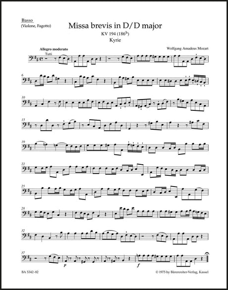 Mozart: Missa brevis in D Major, K. 194 (186h)