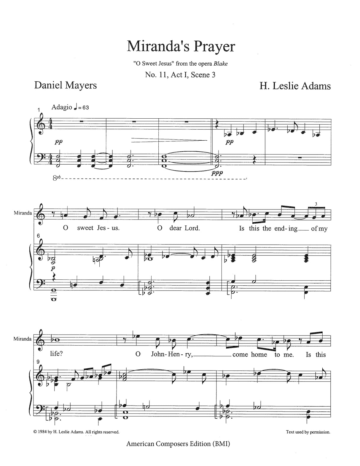 H.L. Adams: O Sweet Jesus (Miranda's Prayer)
