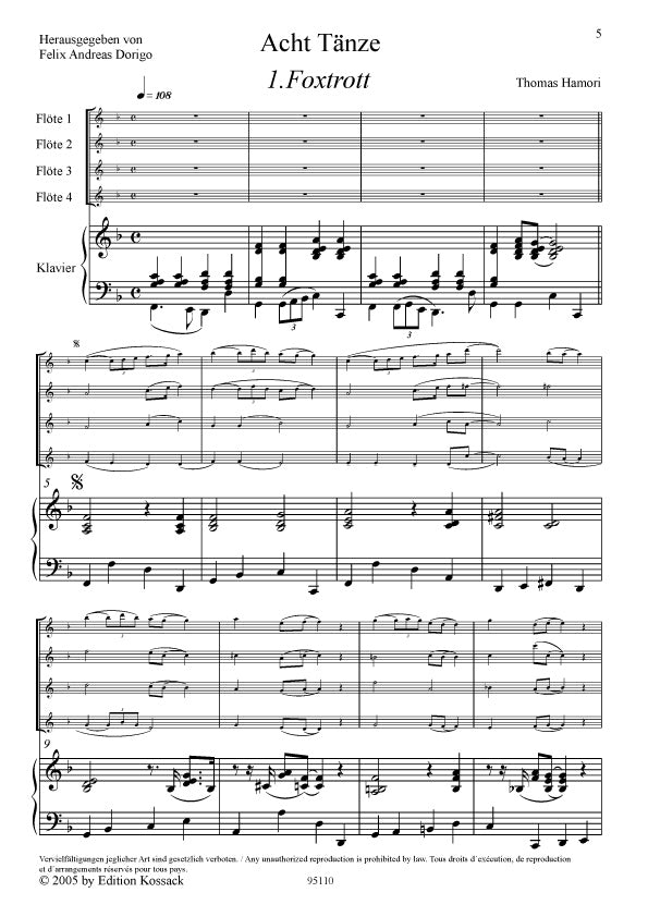 Hamori: 8 Dances for 4 Flutes & Piano