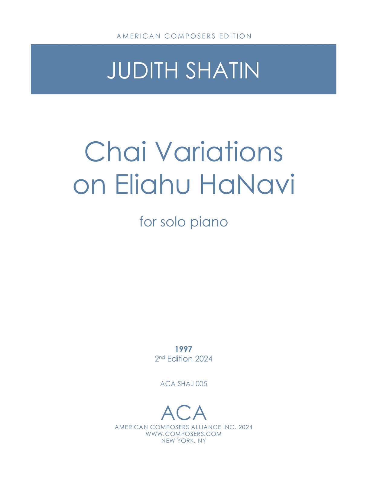 Shatin: Chai Variations on Eliahu HaNavi