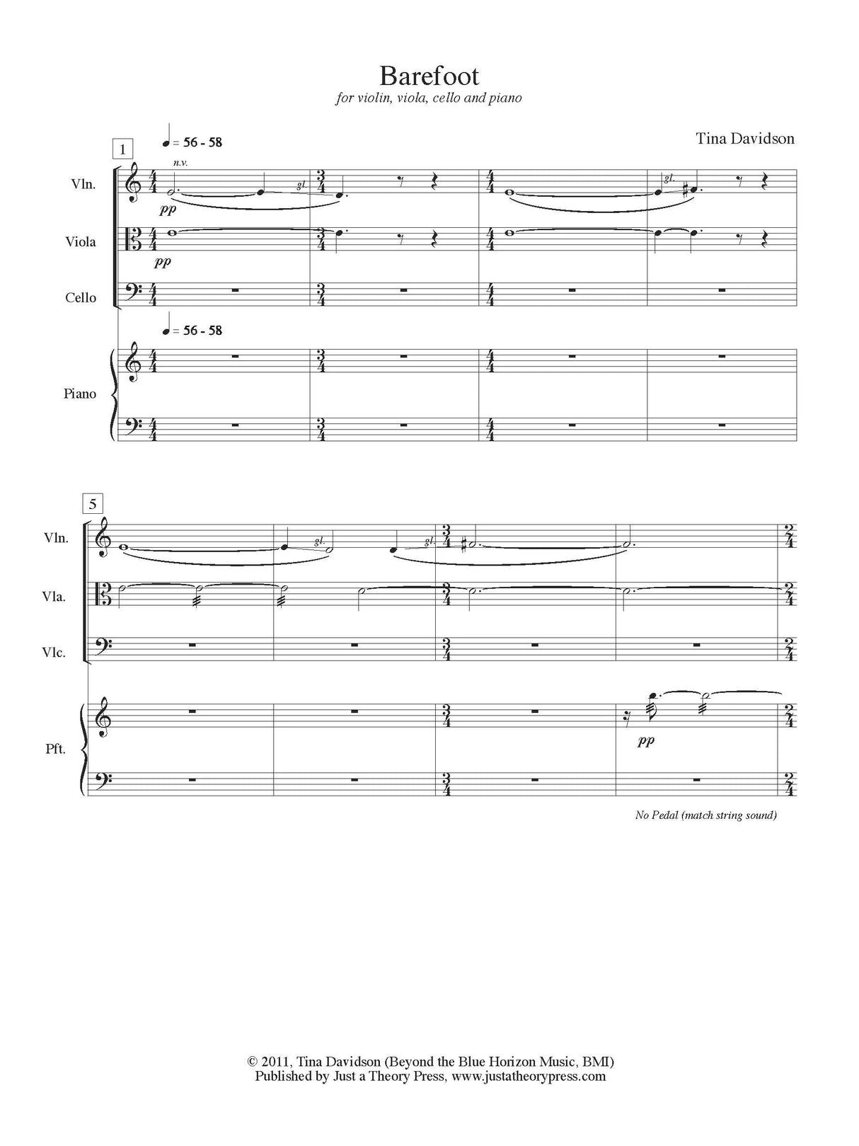 Davidson: Barefoot (Version for Piano Quartet)