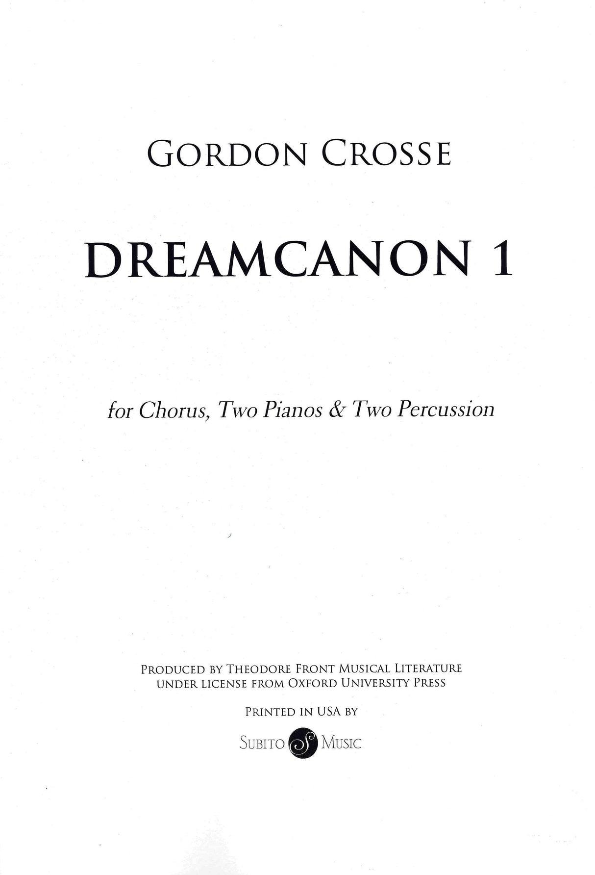 Crosse: Dream Canon No. 1, Op. 49