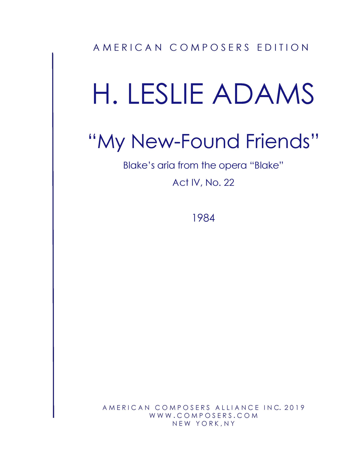 H.L. Adams: My New-Found Friends (Blake's Aria)