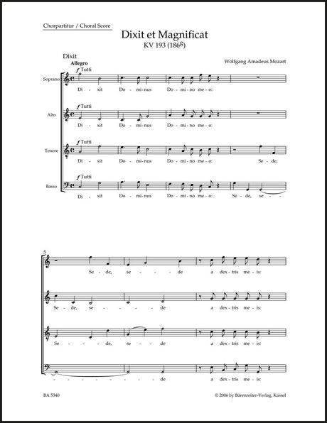Mozart: Dixit et Magnificat, K. 193 (186g)