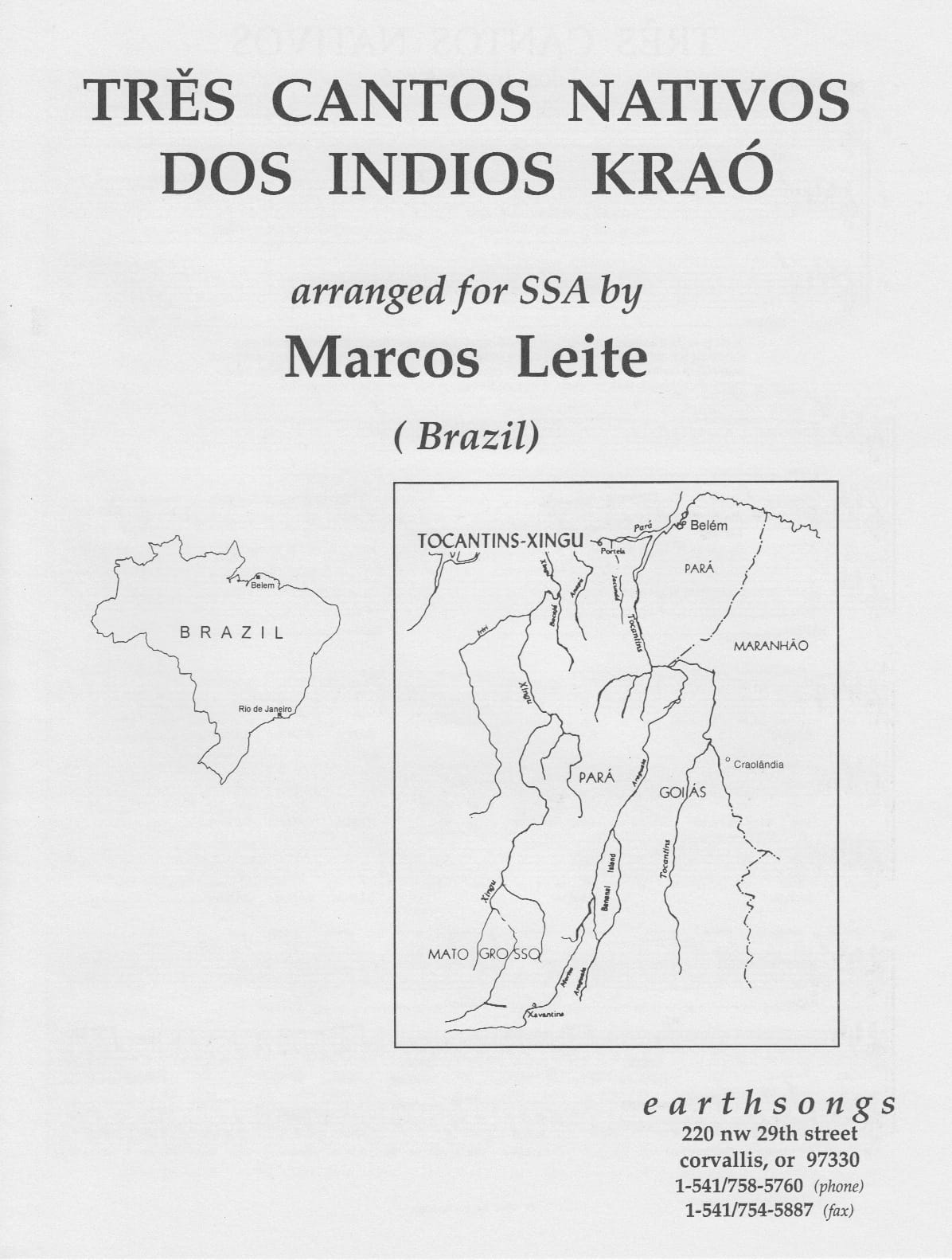 Trěs Cantos Nativos dos Indios Kraó (arr. for SSA)