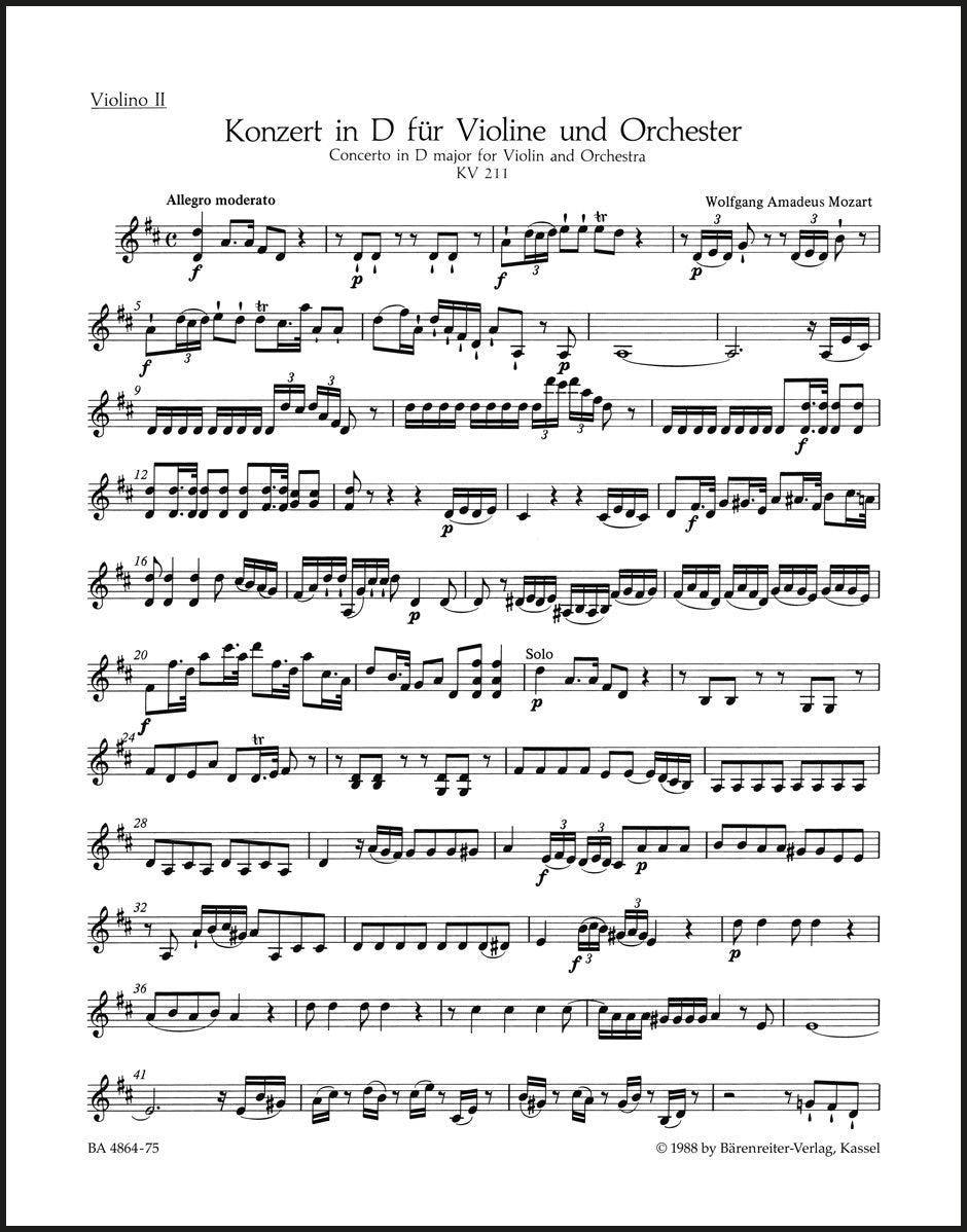 Mozart: Violin Concerto No. 2 in D Major, K. 211 – Ficks Music