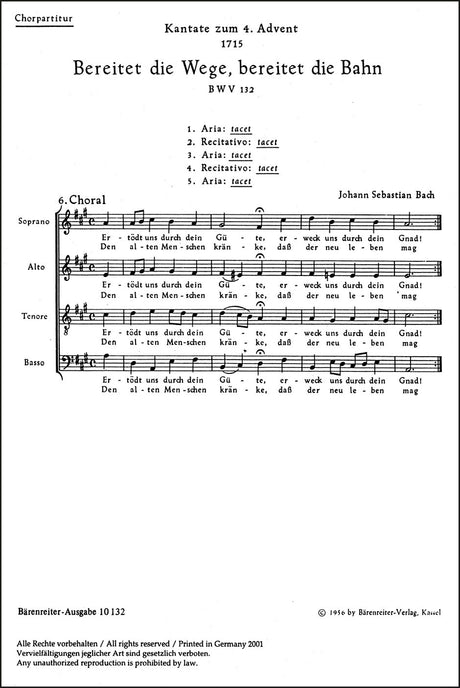 Bach: Bereitet die Wege, bereitet die Bahn, BWV 132