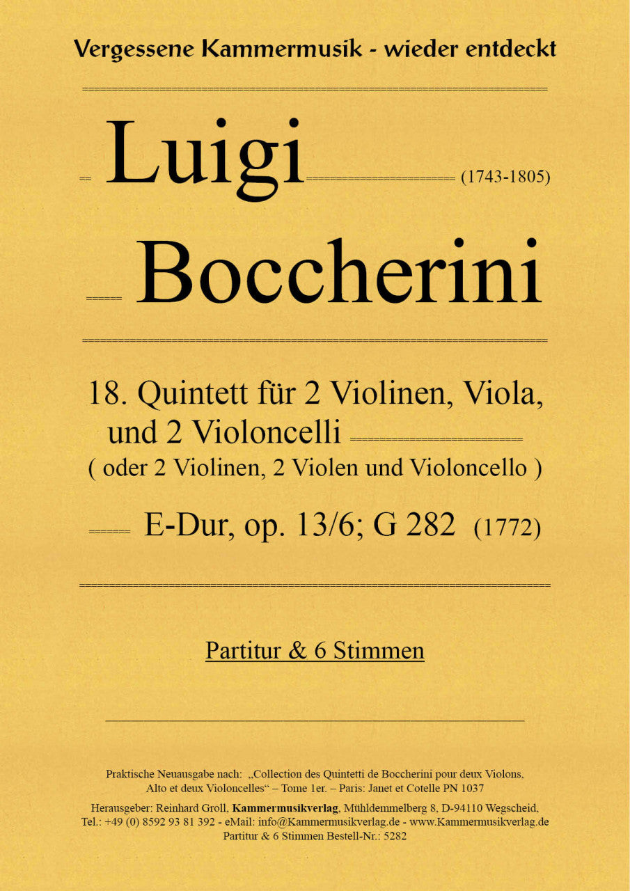 Boccherini: String Quintet in E Major, G 282, Op. 13, No. 6