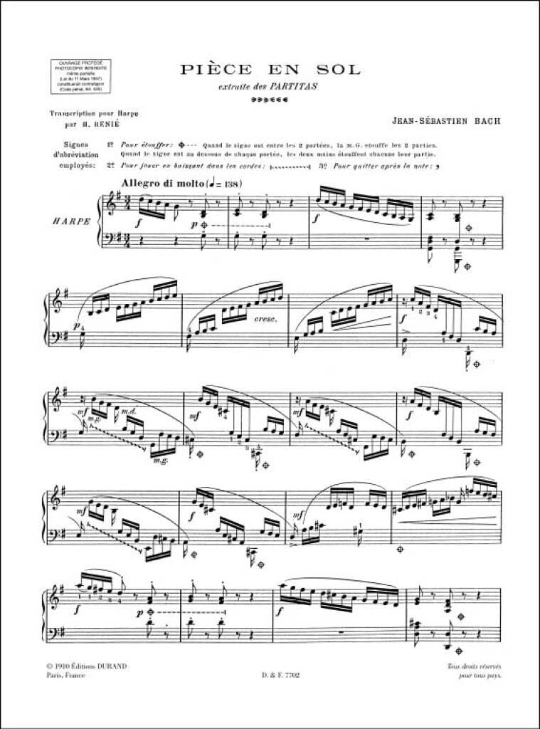 Bach: Pièce in G Major from Partita No. 5, BWV 829 (arr. for harp)