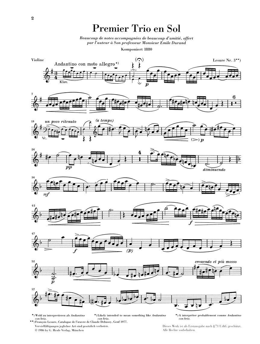 Debussy: Piano Trio in G Major