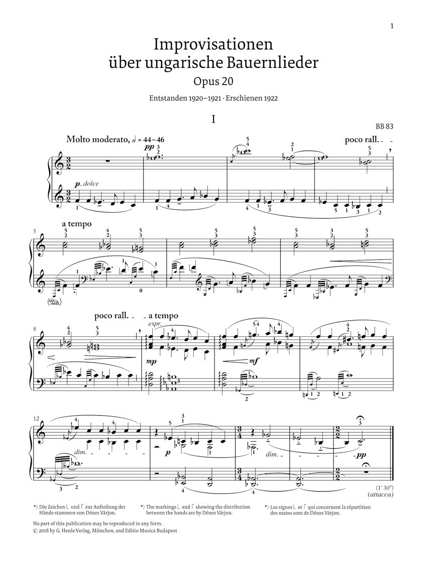 Bartók: Improvisations on Hungarian Peasant Songs, Op. 20, Sz. 74