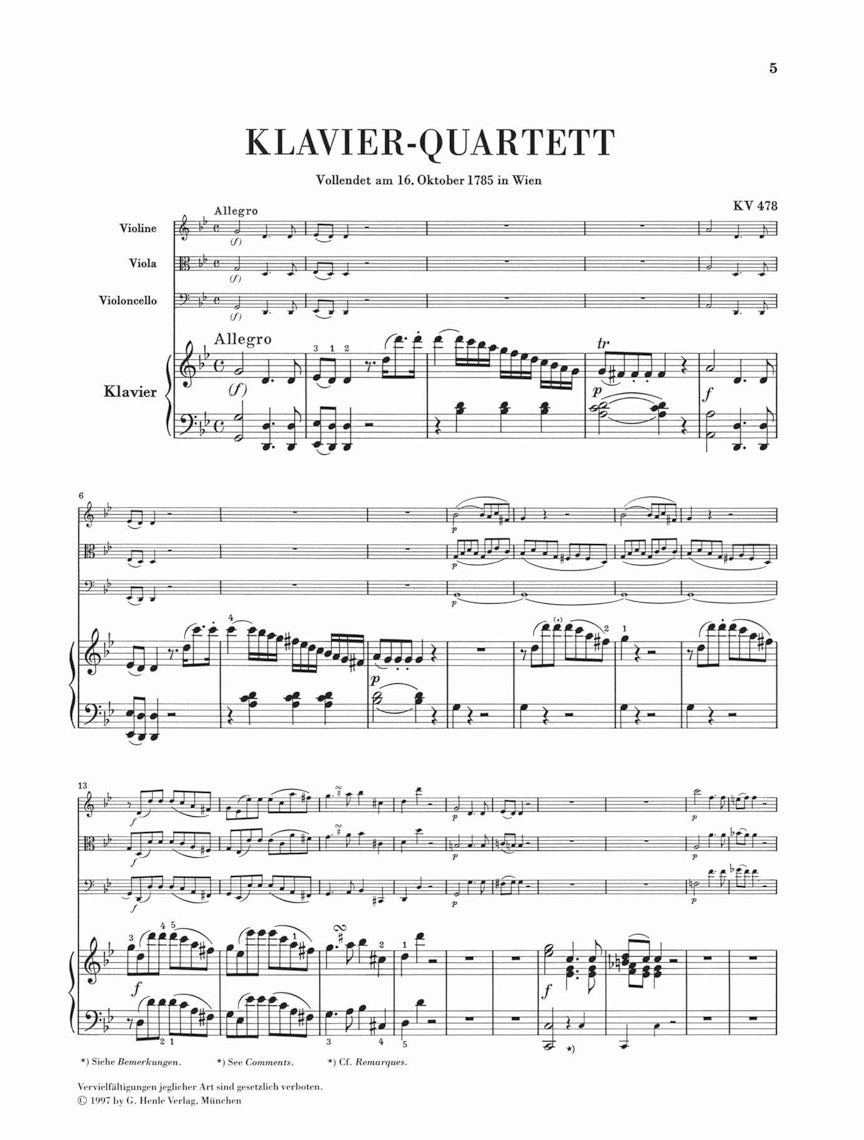Mozart: Piano Quartets, K. 478 and 493 – Ficks Music