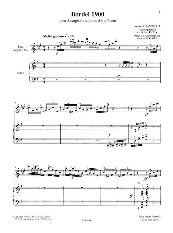 Piazzolla: Histoire du tango (for soprano sax and piano) – Ficks Music
