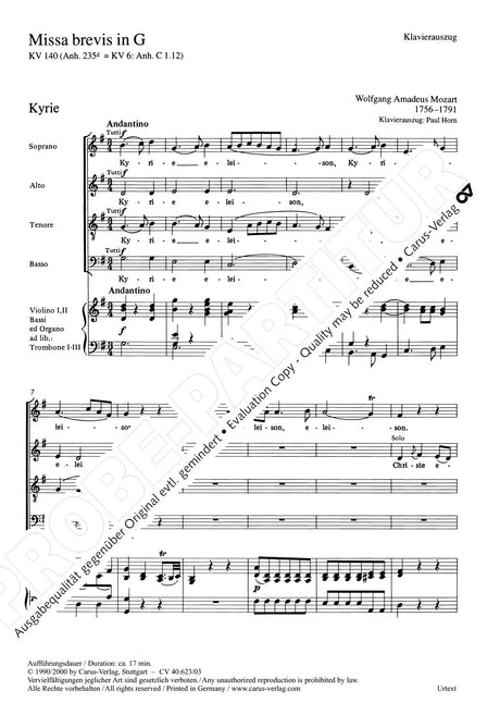 Mozart: Missa brevis in G Major, K. 140 (235d)