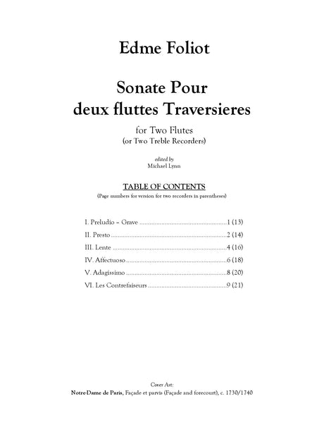 Foliot: Sonata for 2 Flutes (or Treble Recorders)