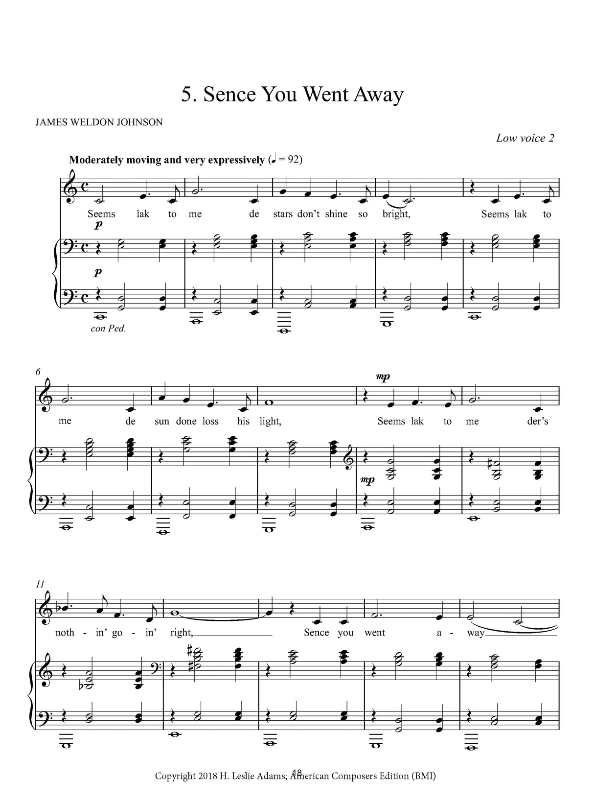 H.L. Adams: Sence You Went Away (arr. for voice & piano)
