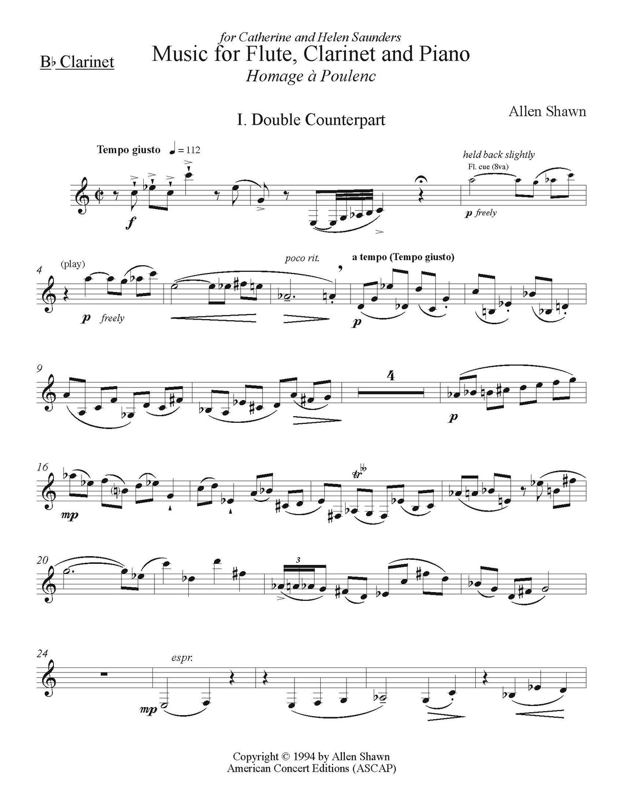 Shawn: Music for Flute, Clarinet, & Piano