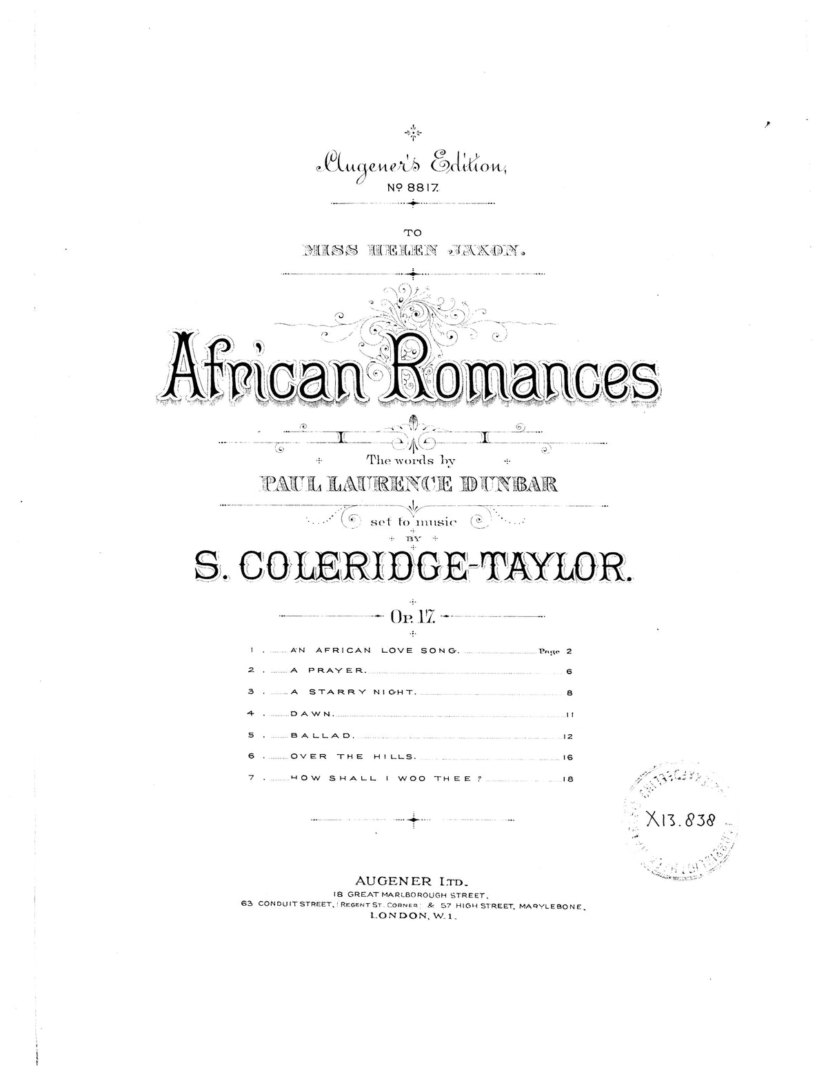 Coleridge-Taylor: African Romances, Op. 17