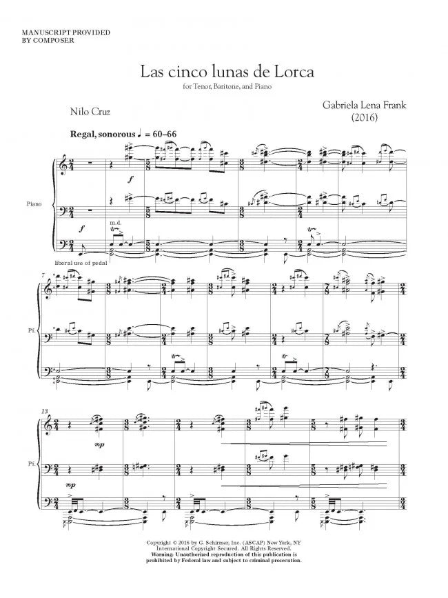 Frank: Las cinco lunas de Lorca (Version for Tenor, Baritone, & Piano)