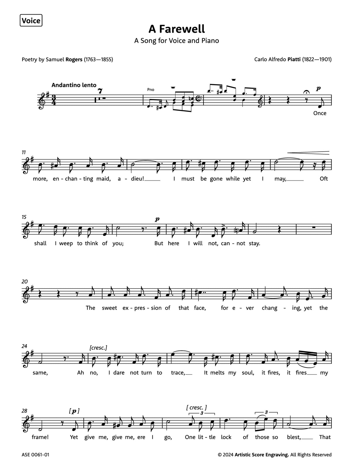 Piatti: A Farewell (Version for Voice & Piano)