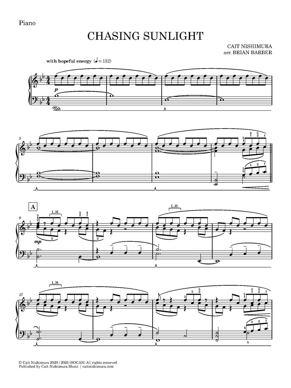 Nishimura: Chasing Sunlight (arr. for piano)