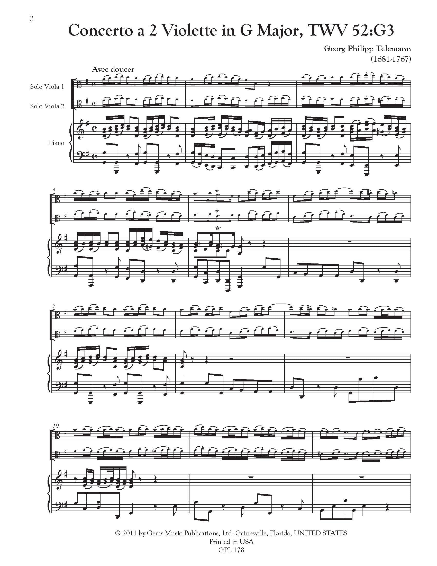 Telemann: Concerto for 2 Violas in G Major, TWV 52:G3 – Ficks Music