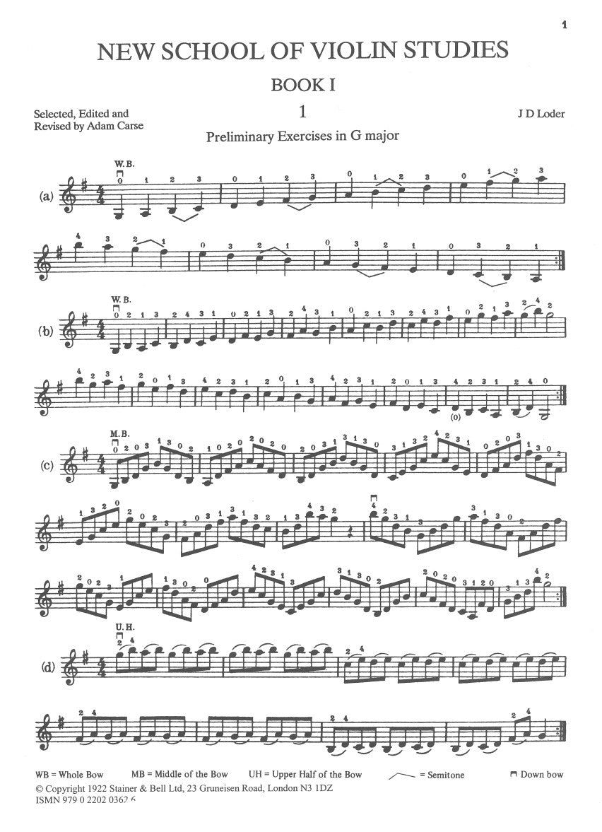 Carse: New School of Violin Studies - Book 1