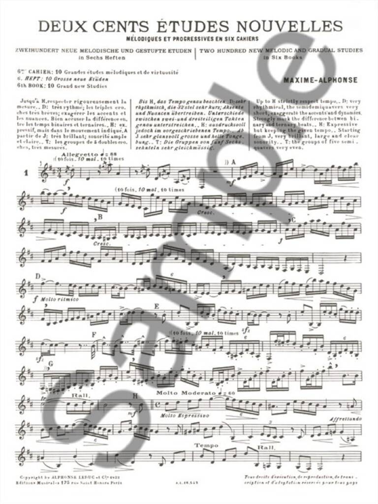 Maxime-Alphonse: 200 New Etudes - Volume 6 (10 Grand New Melodic Studies for Virtuosity)